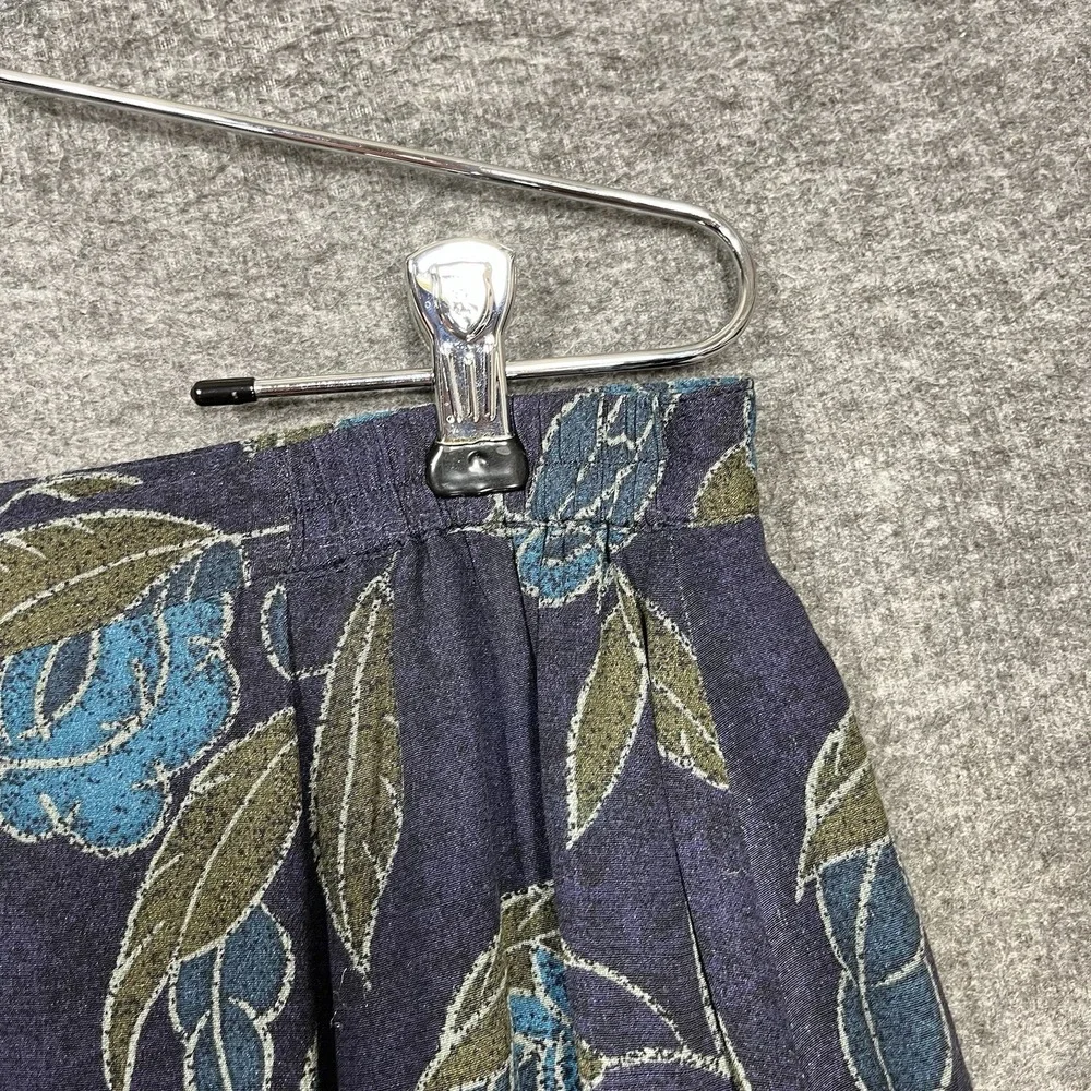 Vintage Rena Rowan Maxi Skirt 14W Blue Floral Straight Lined Slit Modest 90s